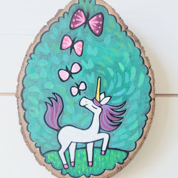Magic Unicorn Painted Pine 8" Tall Round