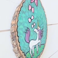 Magic Unicorn Painted Pine 8" Tall Round