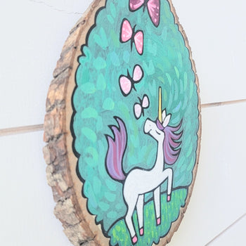 Magic Unicorn Painted Pine 8" Tall Round