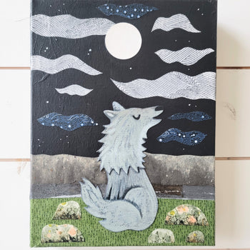 Wolf At Midnight 9x12" Original Collage