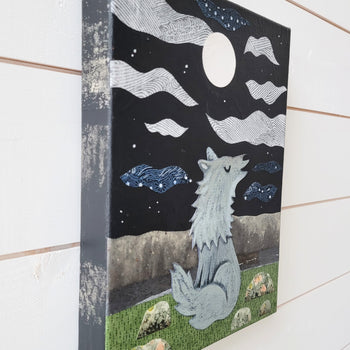 Wolf At Midnight 9x12" Original Collage