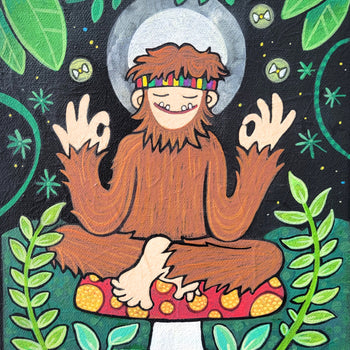 Midnight Meditation On a Mushroom Original Painting 8x10"
