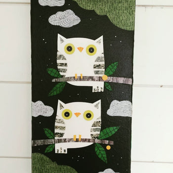 Midnight Hoos 6x12" Original Collage
