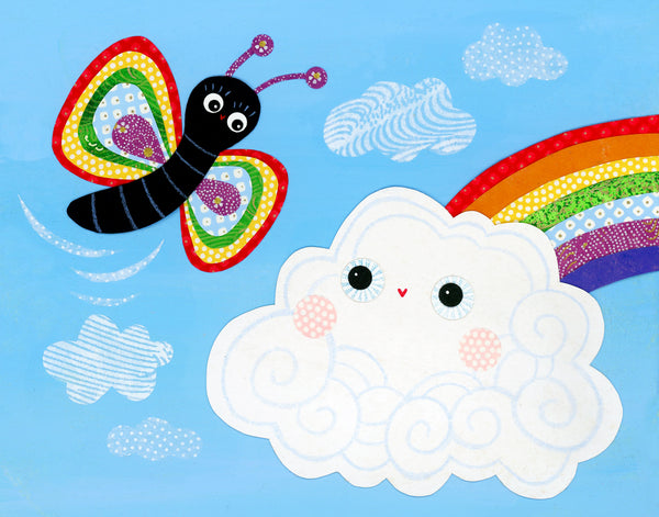 Rainbow Butterfly Meets Rainbow Cloud Print