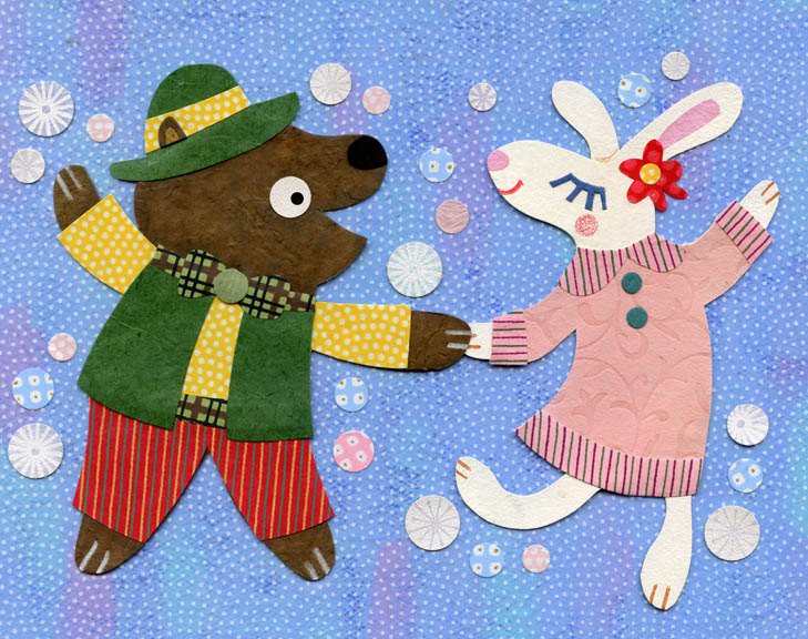 dancing bear and rabbit print