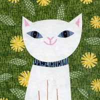 White Cat Looking Back, cat art, cat print, pet portrait, white cat wall art, childrens art print, art print for nursery, cat portrait, cat