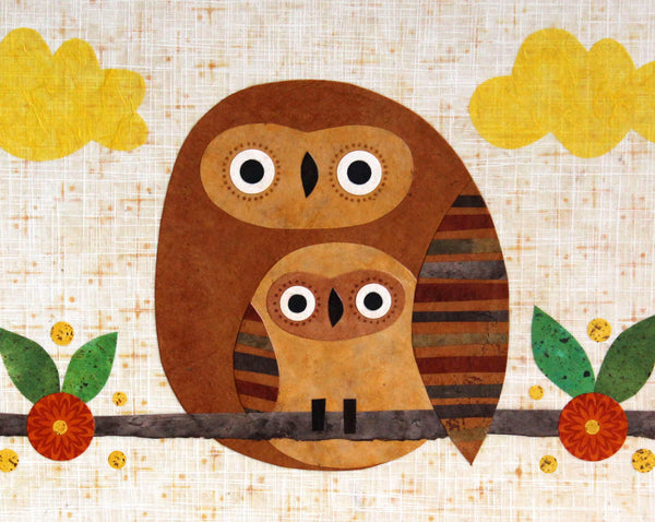 mother and child owl art print